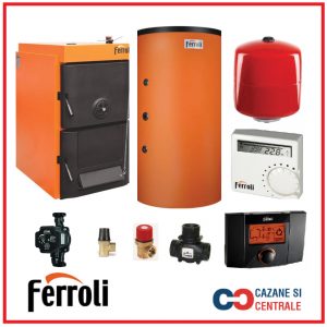 Pachet cazan din fonta combustibil solid lemn/carbune Ferroli SFR Pro 7 cu accesorii si puffer 1000 litri