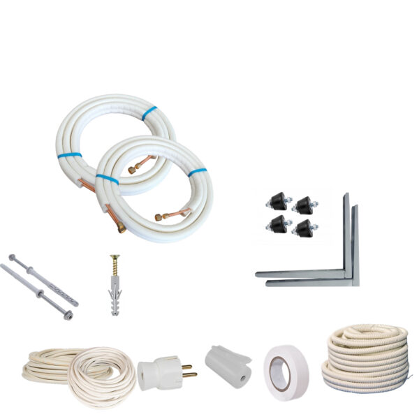 Kit premium de instalare pentru montaj aparate de aer conditionat dublu-split, 2x3m, traseu bercluit, console si elemente fixare